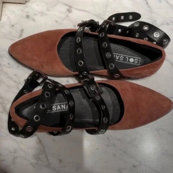 Sol Sana Miro Buckle Brown Suede Flats - Picture 3 of 10